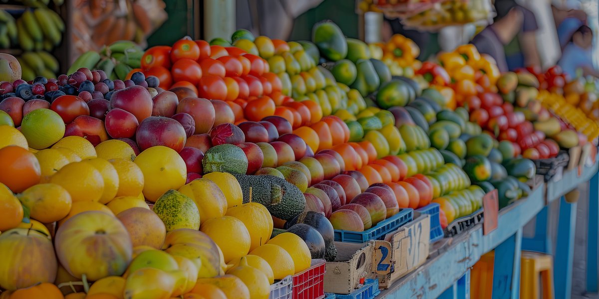 Fresh grapes, oranges, frozen strawberries and vegetables