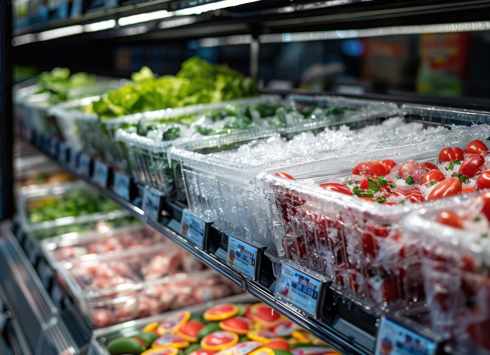 Chilled fresh vegetables and produce on cold display, illustrating Fresco's food trade quality standards